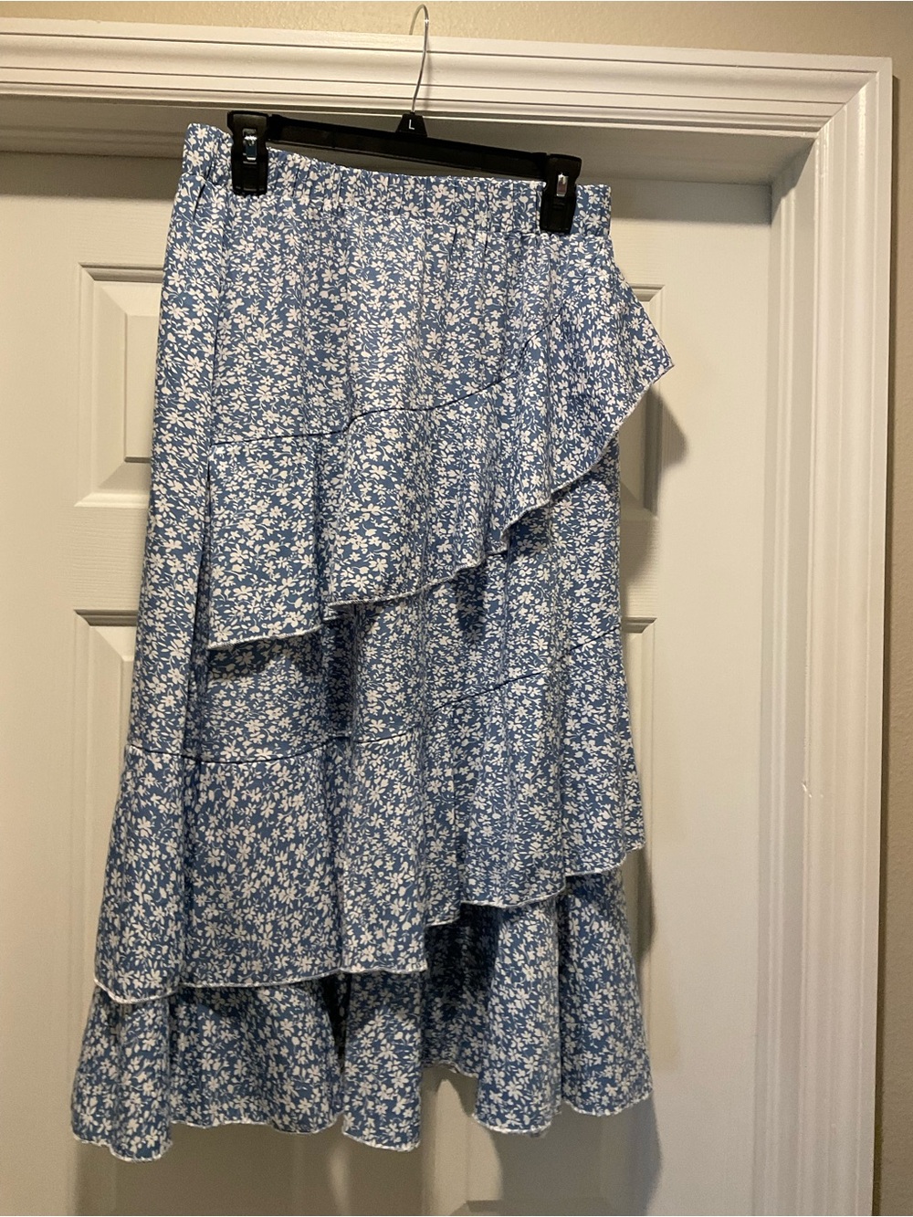 Blue Floral Tiered Ruffle Skirt - Women